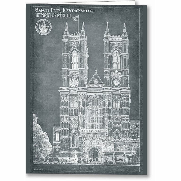 London Architecture Blueprints – Westminster Abbey Greeting Card