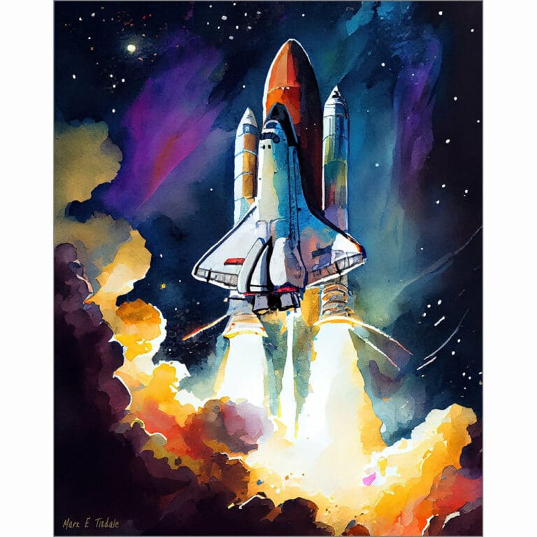 Night Shuttle Launch – Space Exploration Art Print