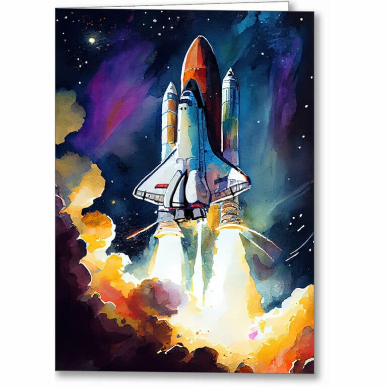 Night Shuttle Launch – Space Exploration Greeting Card