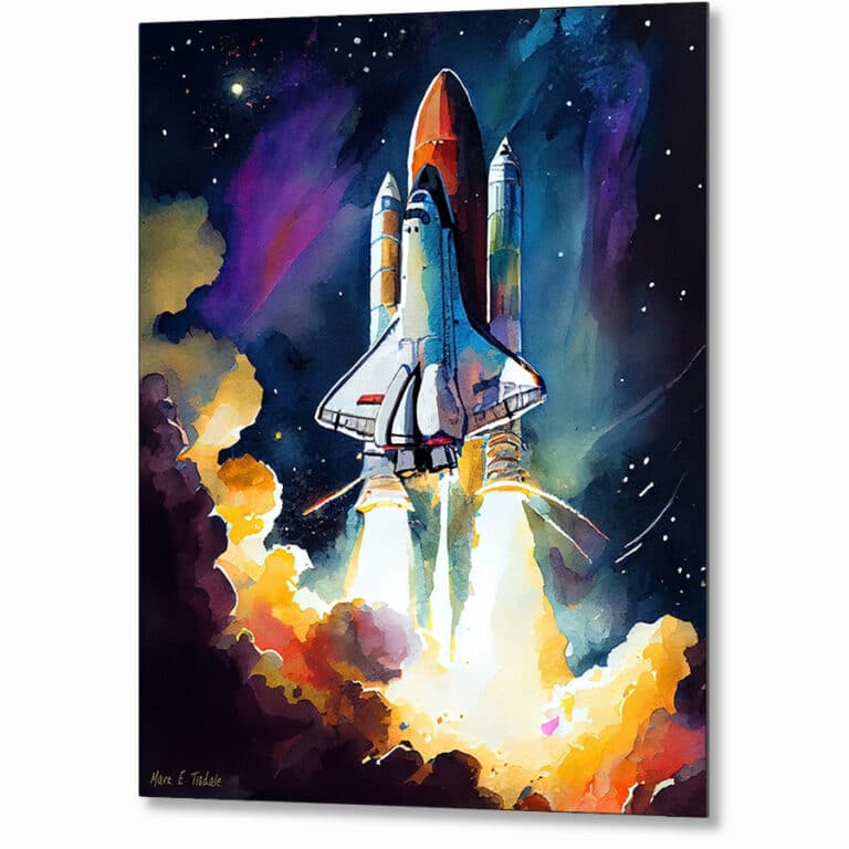Night Shuttle Launch – Space Exploration Metal Print