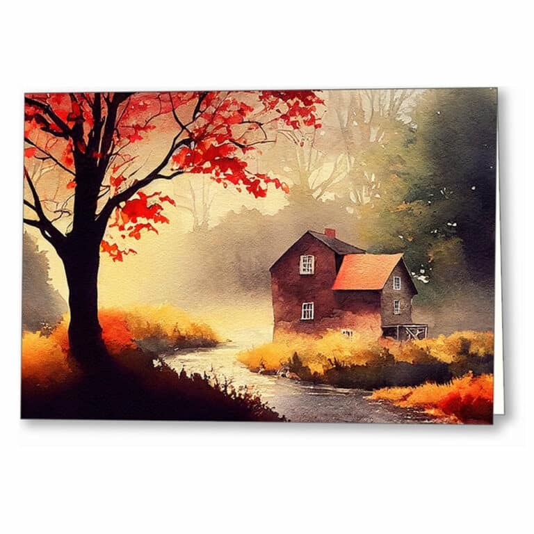 Old Mill In The Morning – Autumn Greeting Card