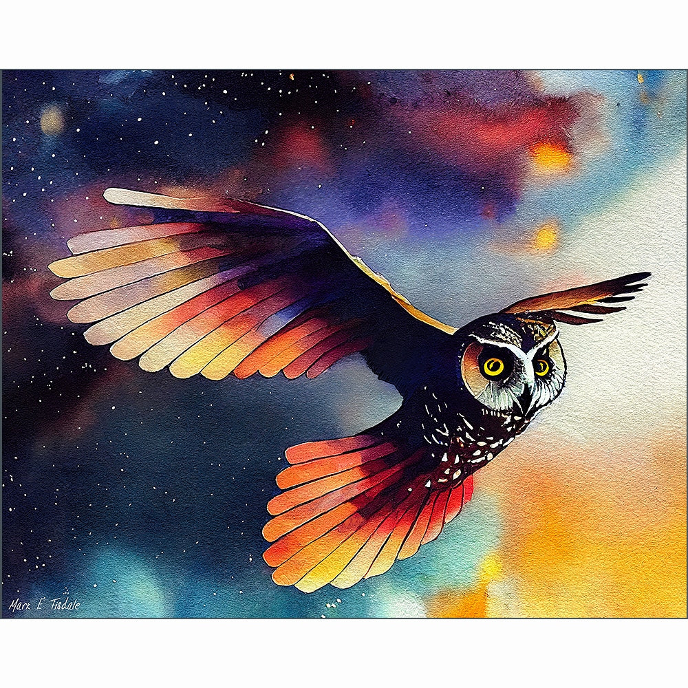 Owl In Flight - Abstract Art Print by Mark Tisdale