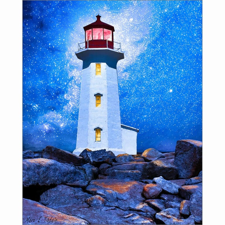 Peggys Cove Lighthouse at Night – Canada Art Print