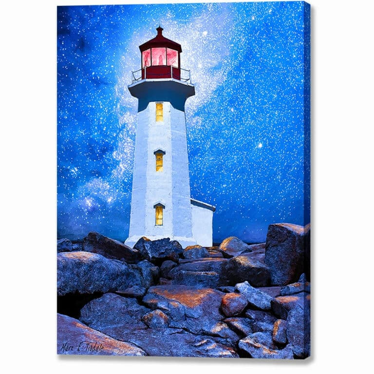 Peggys Cove Lighthouse at Night – Canada Canvas Print