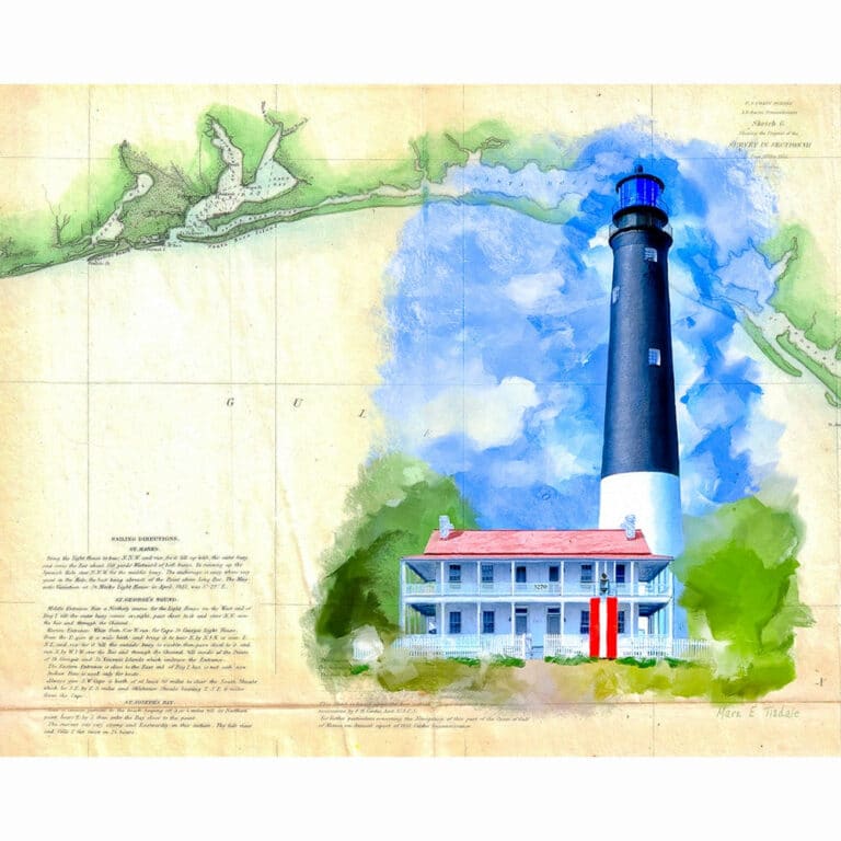 Pensacola Lighthouse – Vintage Florida Map Art Print