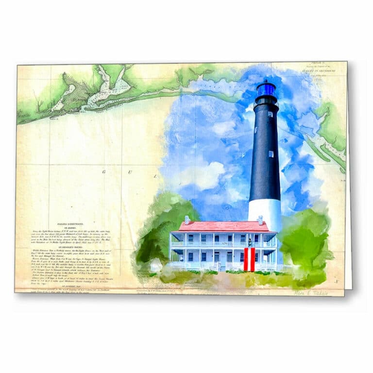 Pensacola Lighthouse – Vintage Florida Map Greeting Card