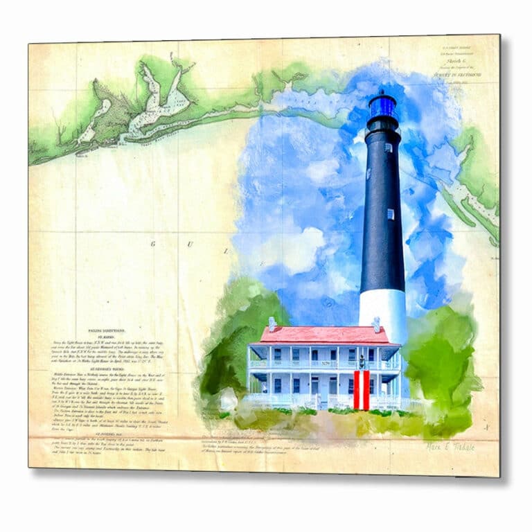 Pensacola Lighthouse – Vintage Florida Map Metal Print