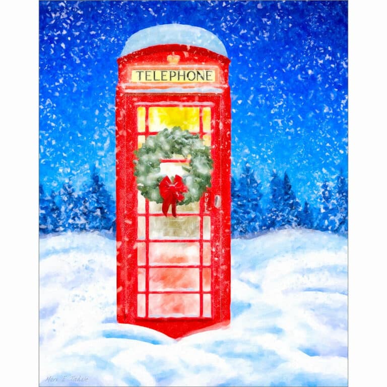 Phone Box In the Snow – British Christmas Art Print
