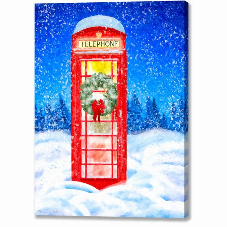 Phone Box In the Snow – British Christmas Canvas Print