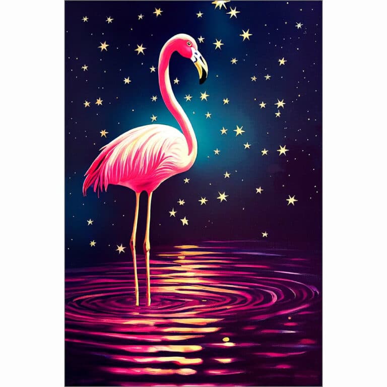 Pink Flamingo – Starry Night Art Print