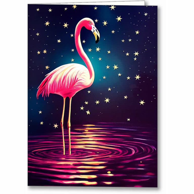 Pink Flamingo – Starry Night Greeting Card