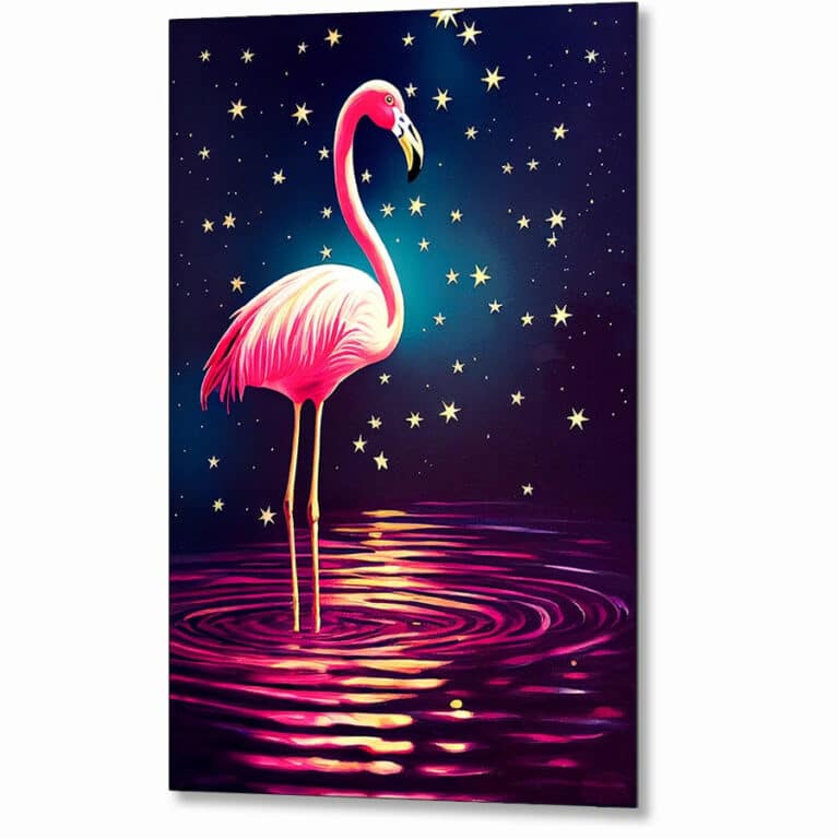 Pink Flamingo – Starry Night Metal Print