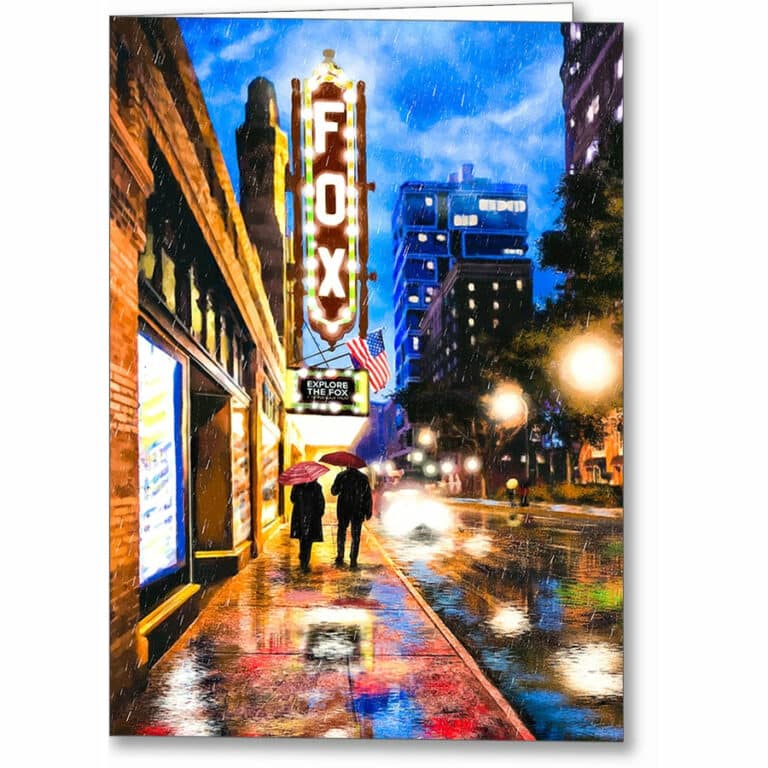Fox Theatre At Night – Rainy Atlanta Greeting Card