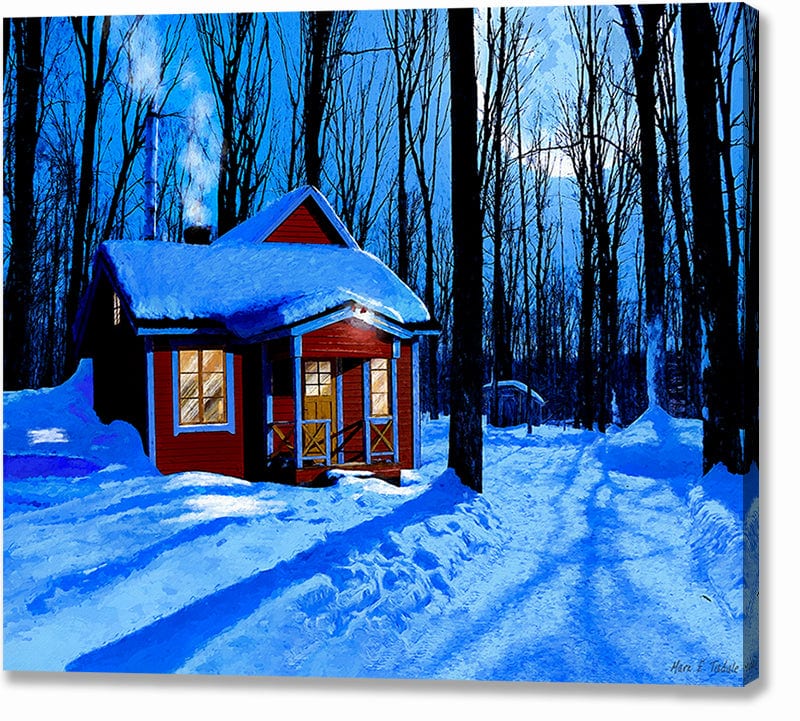 Snowy Cabin in the Woods Canvas Paint Kit
