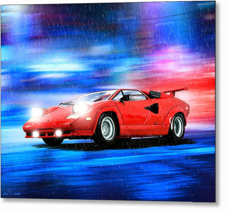 Red Lamborghini Countach – Classic Car Metal Print