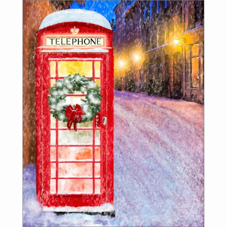 Red Phone Booth – British Christmas Art Print
