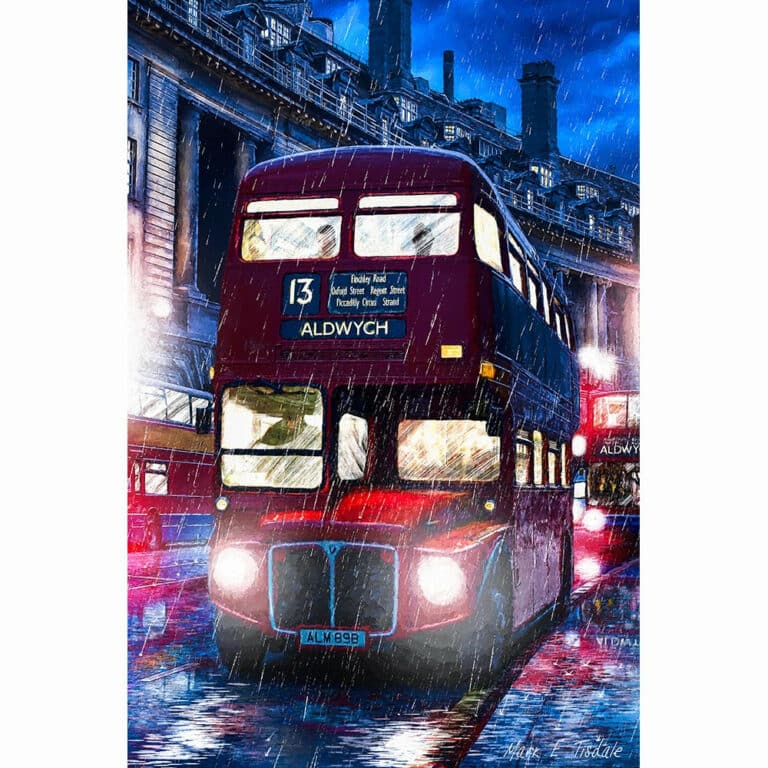 Routemaster Bus – Rainy London Art Print