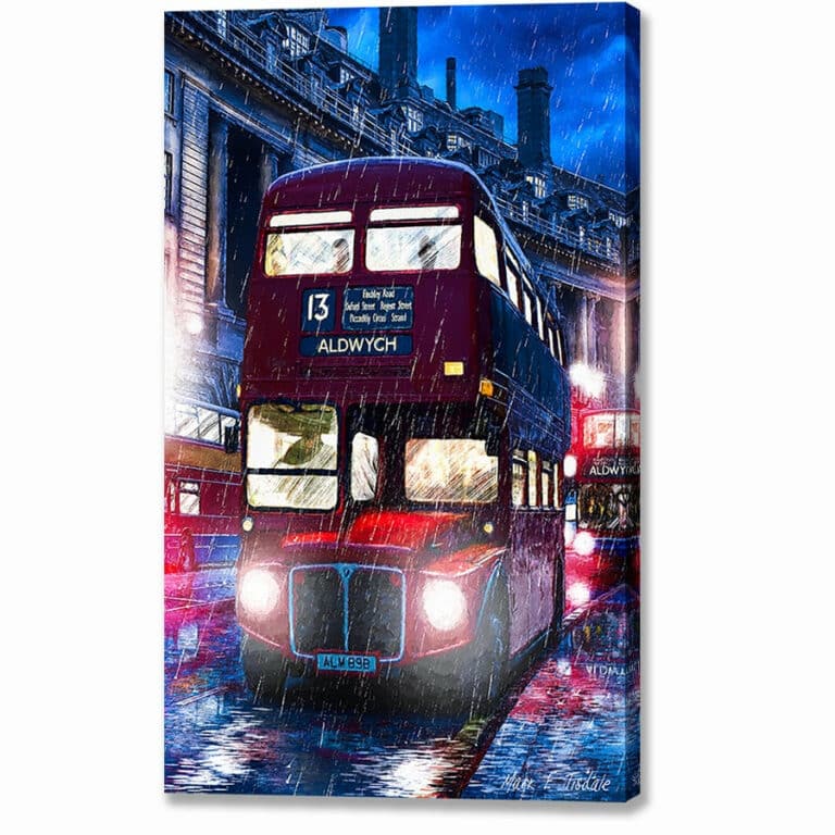 Routemaster Bus – Rainy London Canvas Print