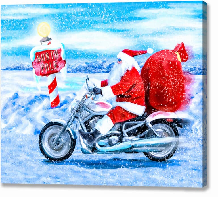 Santa Claus On A Motorcycle – Christmas Canvas Print