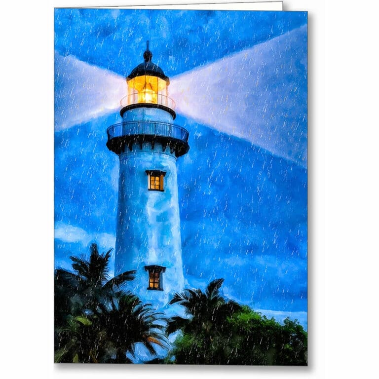 St Simons Island Lighthouse At Night – Georgia Greeting Card