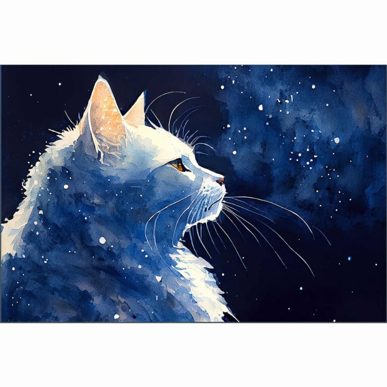 Stargazing – White Cat Art Print