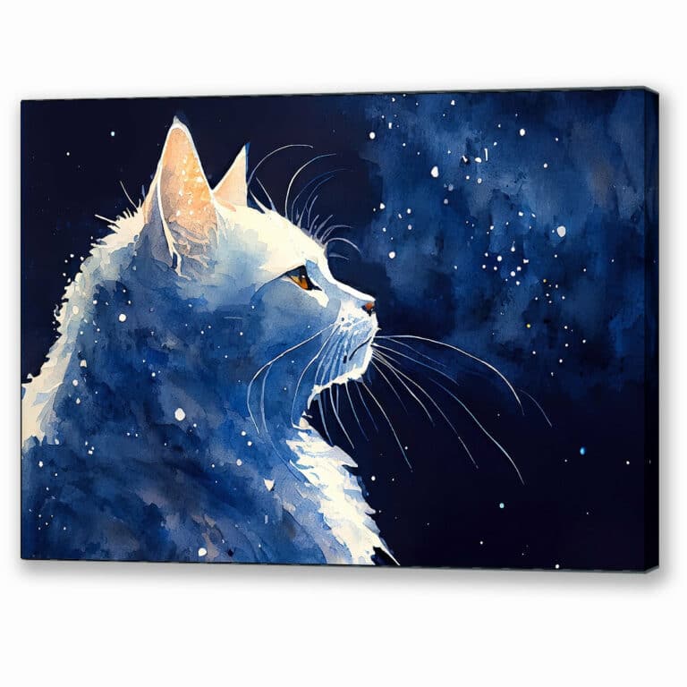 Stargazing – White Cat Canvas Print