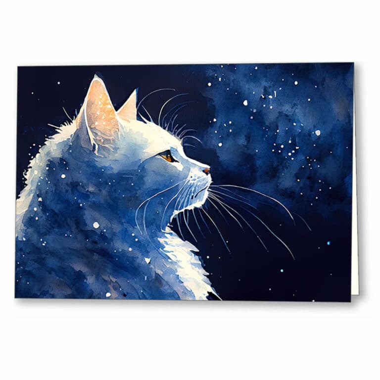 Stargazing – White Cat Greeting Card