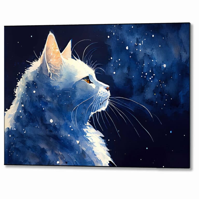 Stargazing – White Cat Metal Print