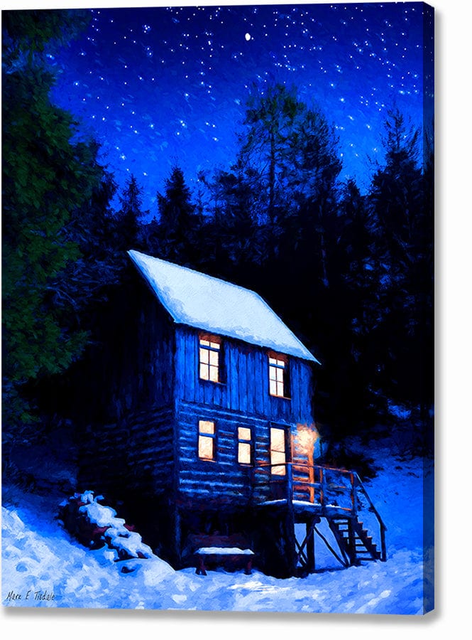 Starry Night – Snowy Cabin Canvas Print