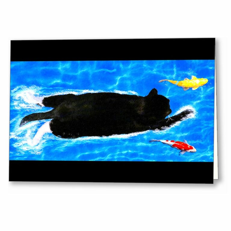 Swimming Cat – Surreal Greeting Card