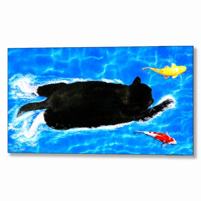 Swimming Cat – Surreal Metal Print