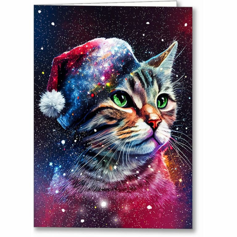 Tabby Santa Cat In The Stars – Christmas Card