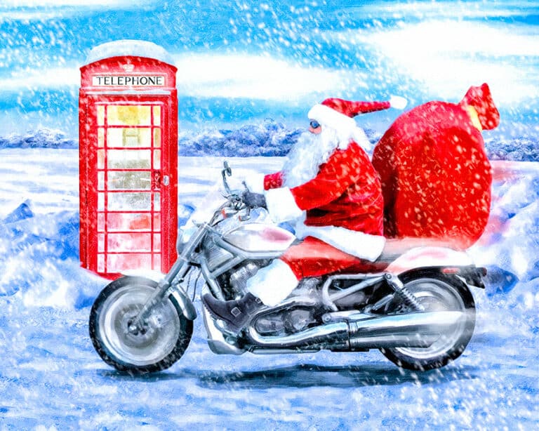 Telephone Box And Santa – British Christmas Art Print