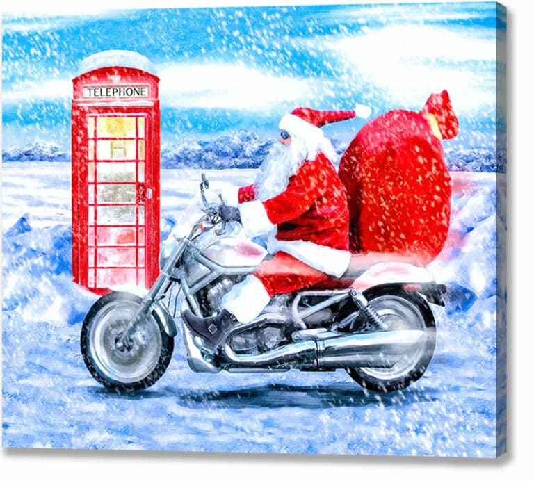 Telephone Box And Santa – British Christmas Canvas Print