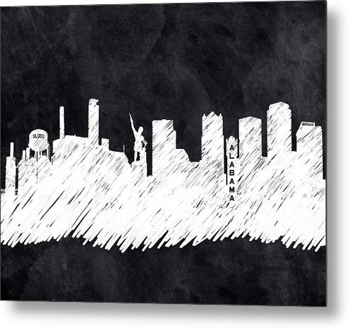 Birmingham Alabama Skyline Art – Chalkboard Silhouette Metal Print
