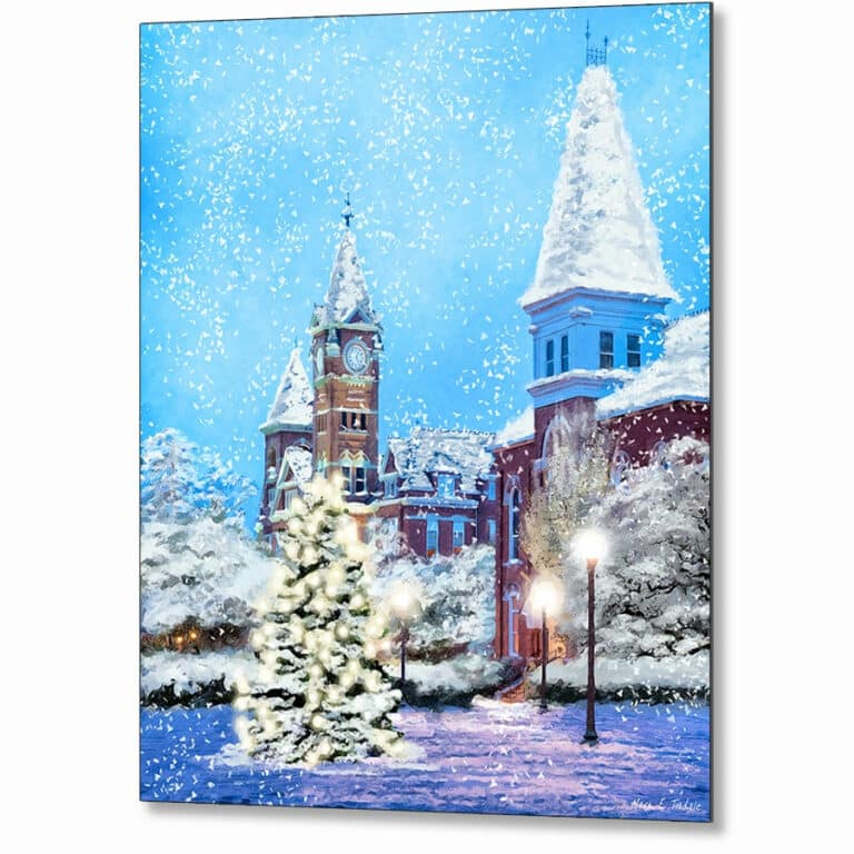 Snowy Auburn Campus – Alabama Christmas Metal Print