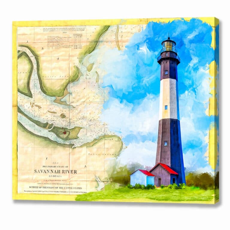 Tybee Island Lighthouse – Vintage Map Canvas Print