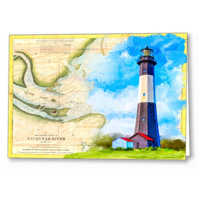 Tybee Island Lighthouse – Vintage Map Greeting Card