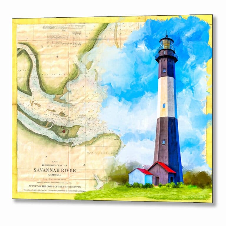 Tybee Island Lighthouse – Vintage Map Metal Print