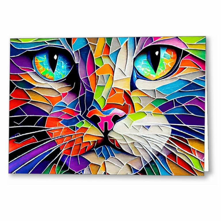 Vibrant Mosaic Style Cat Greeting Card