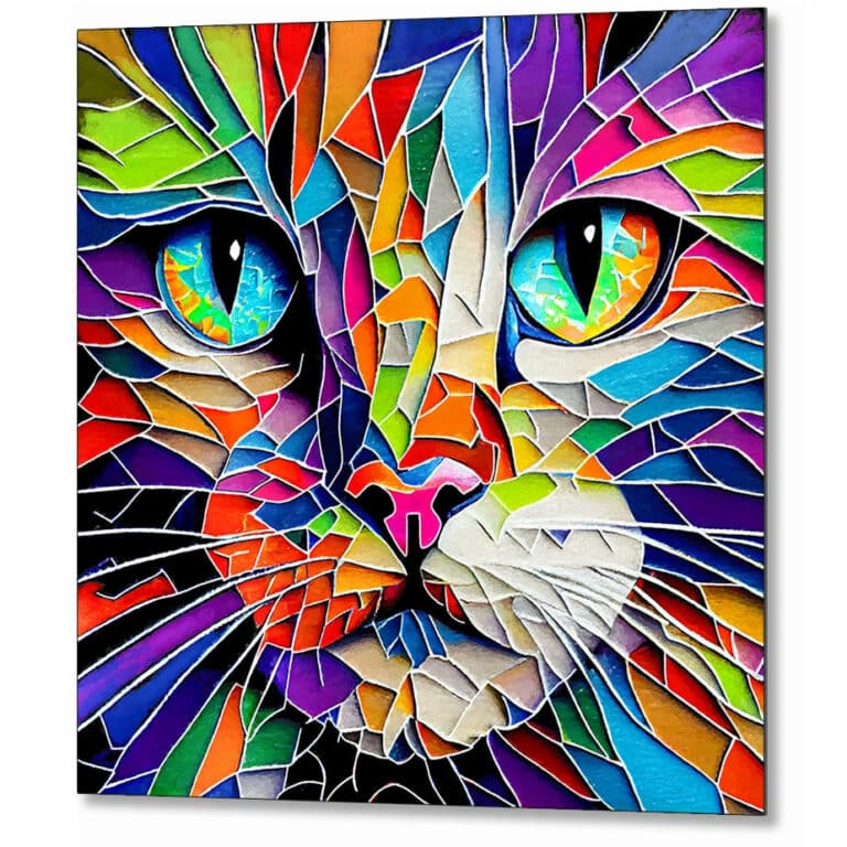 Vibrant Mosaic Style Cat Metal Print