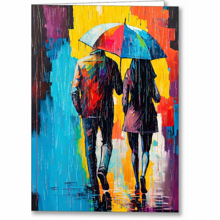 Walking In The Rain – Romantic Abstract Greeting Card