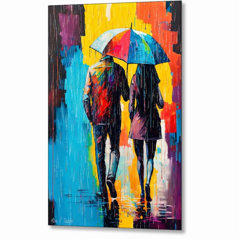 Walking In The Rain – Romantic Abstract Metal Print