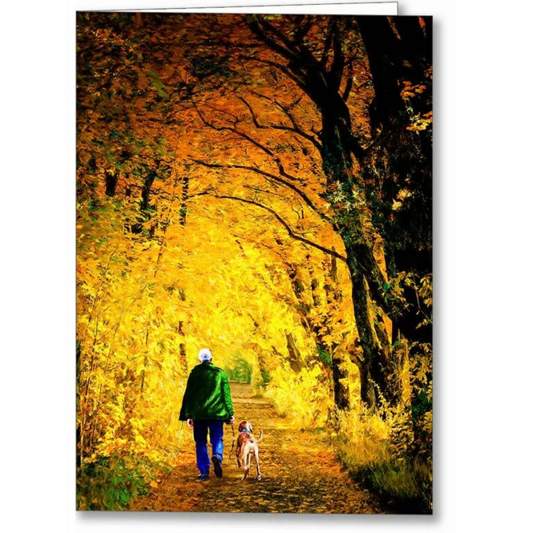 Walking The Dog – Autumn Greeting Card