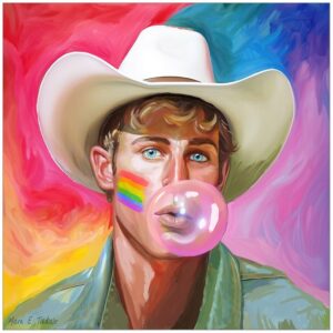 Blond Cowboy - Fun Gay Art Print - Colorful Square Format
