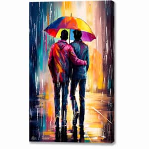 Gay Love In The Rain - a colorful and romantic wrapped canvas print