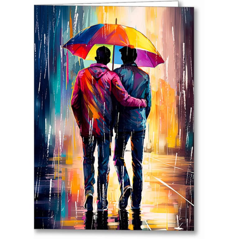 Gay Love In The Rain – Romantic Greeting Card