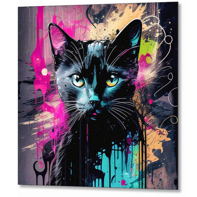 Graffiti Inspired Black Cat Metal Print