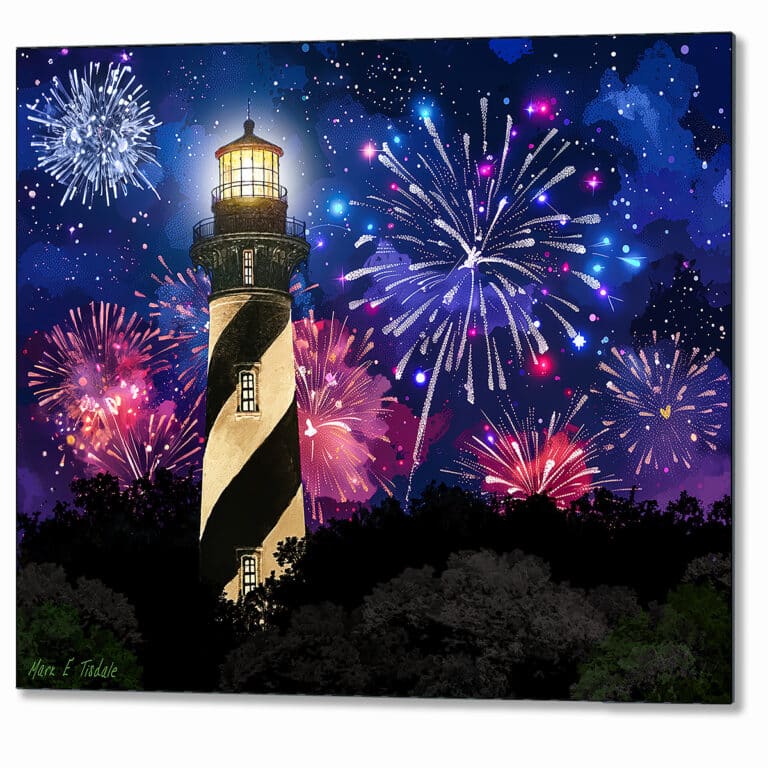Fireworks Over St. Augustine Lighthouse – Florida Metal Print