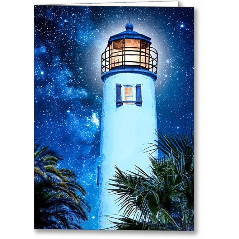 St. George Island Lighthouse by Night – Florida Greeting Card